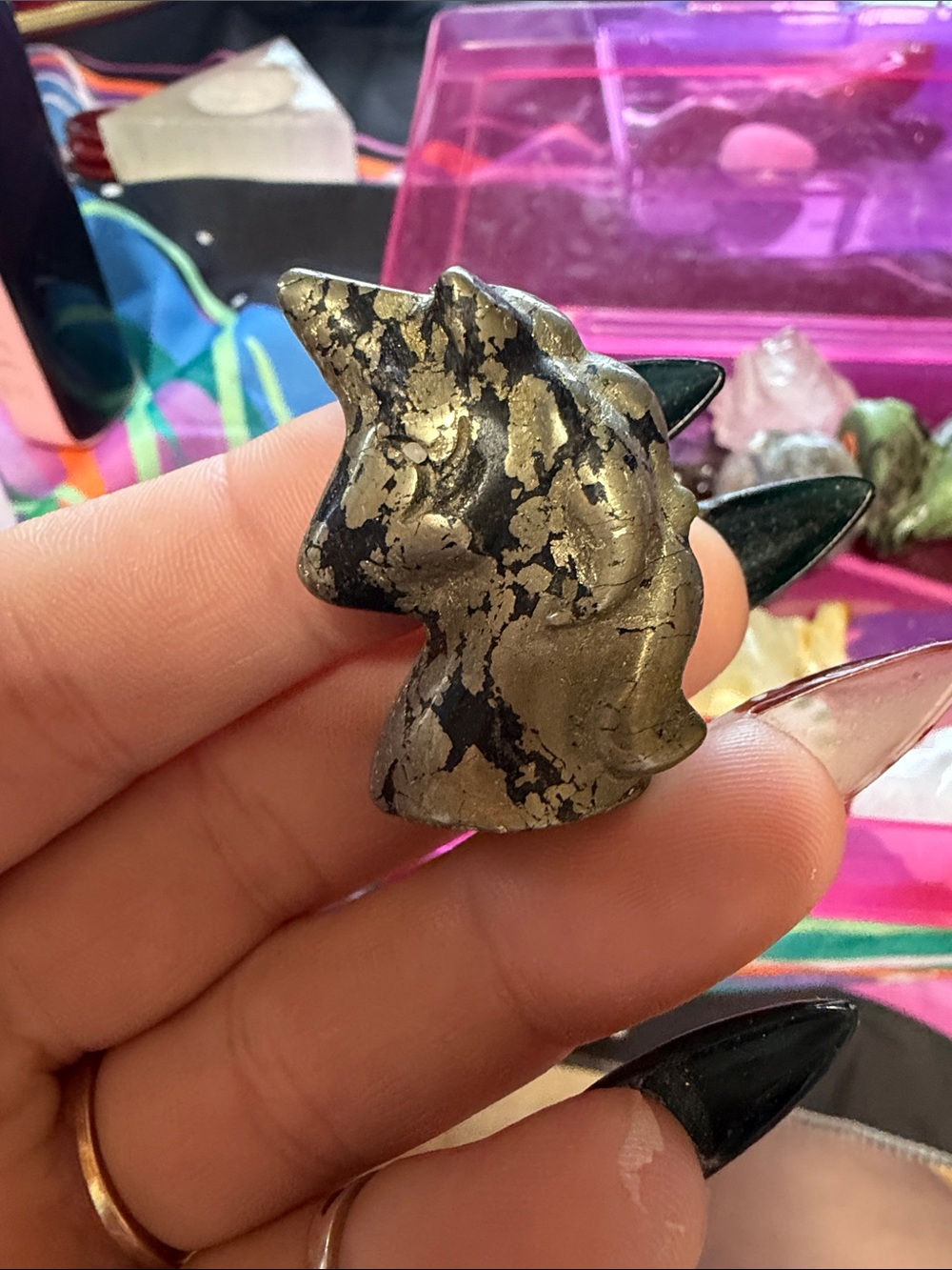 Handcrafted pyrite unicorn Figurine - mini